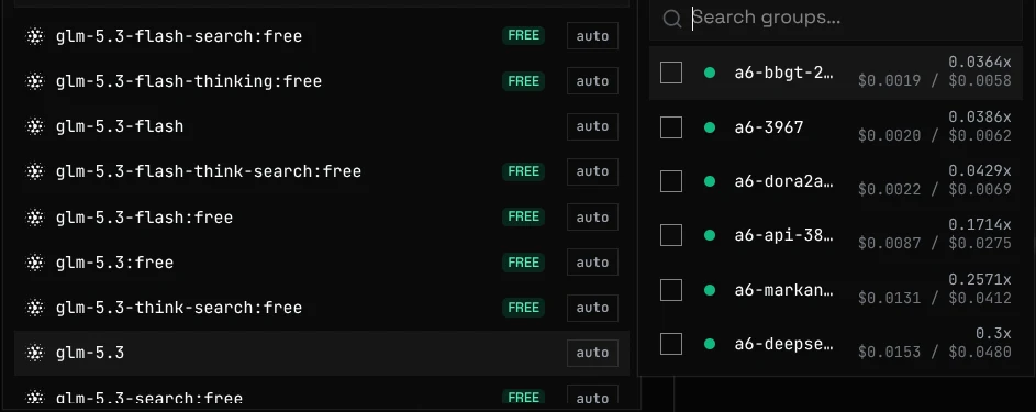 Selector de grupos por modelo en el editor de claves